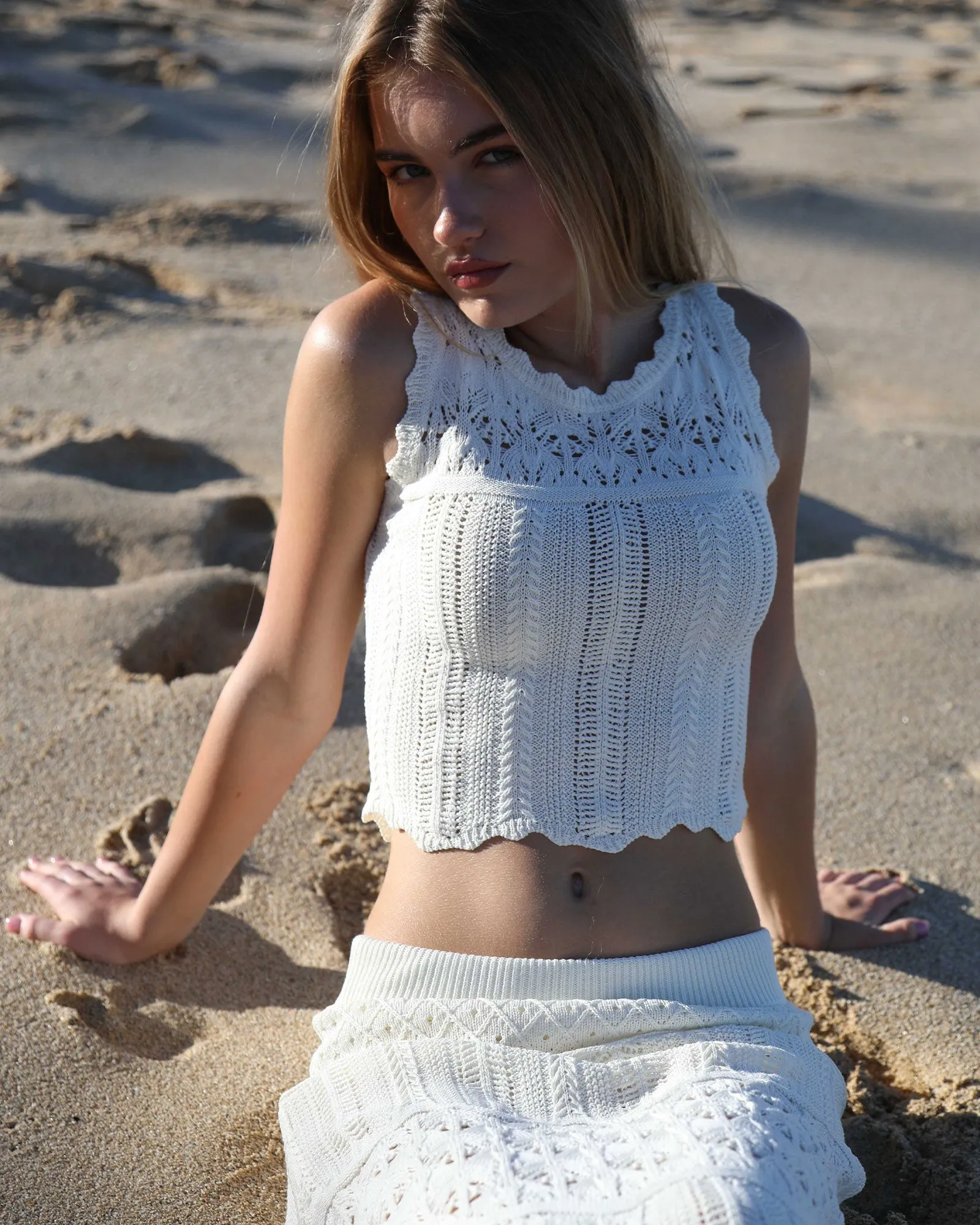 Harvest Haze Crochet Crop Top - Cream sold by Belle & Bloom
