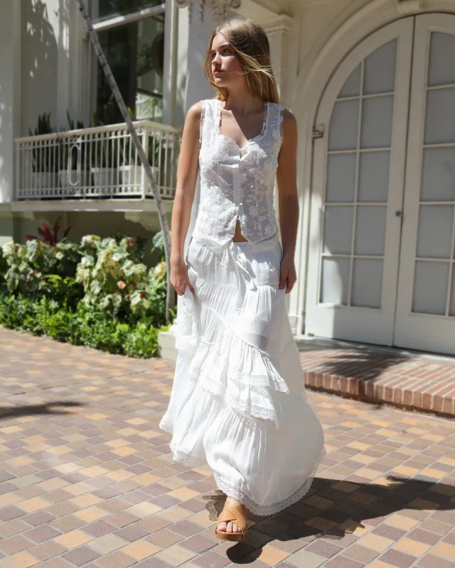 Wanderlace Ruffle Maxi Skirt - White sold by Belle & Bloom