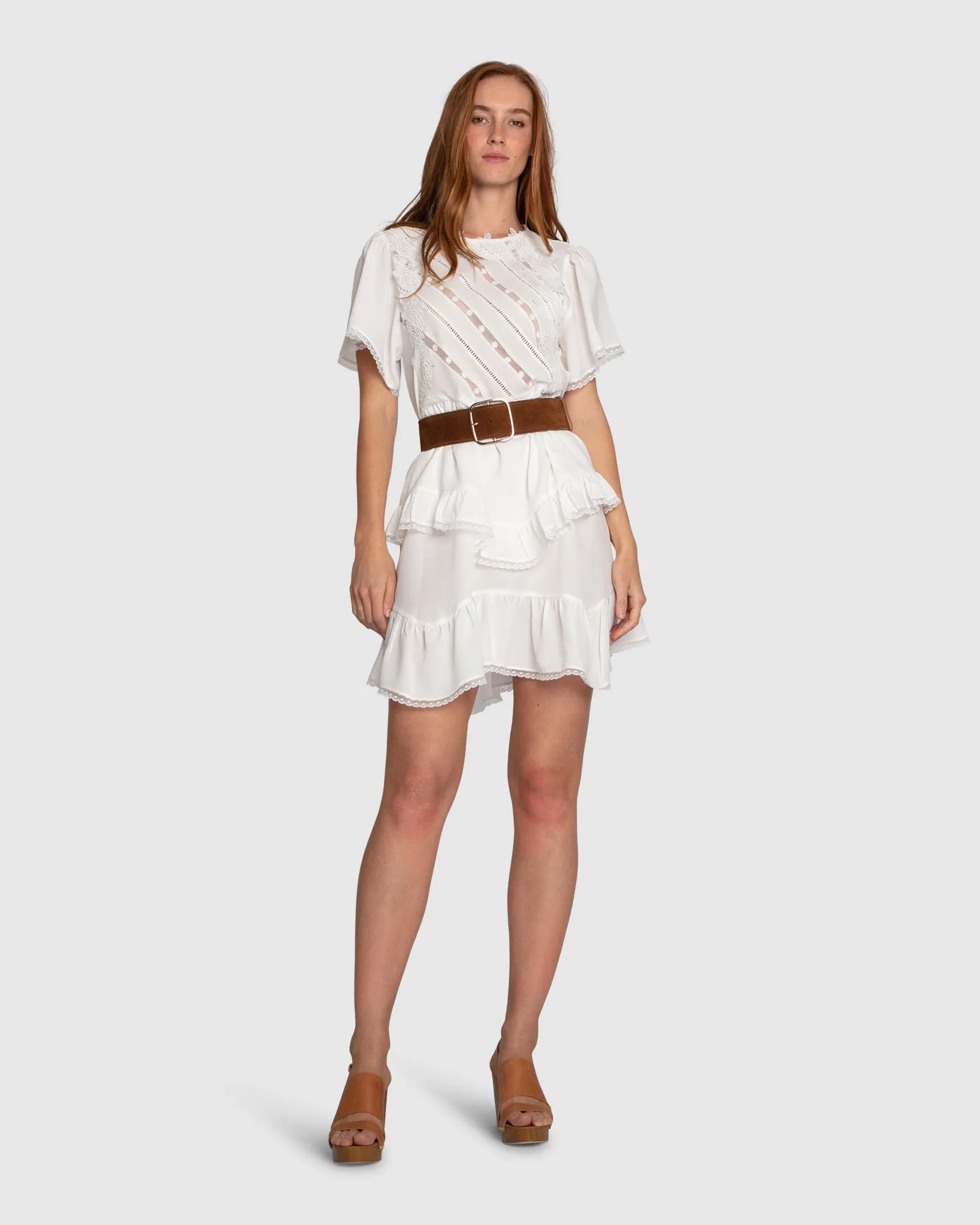 The Softest Spell Ruffle Mini Dress - Off White sold by Belle & Bloom product image thumbnail 2