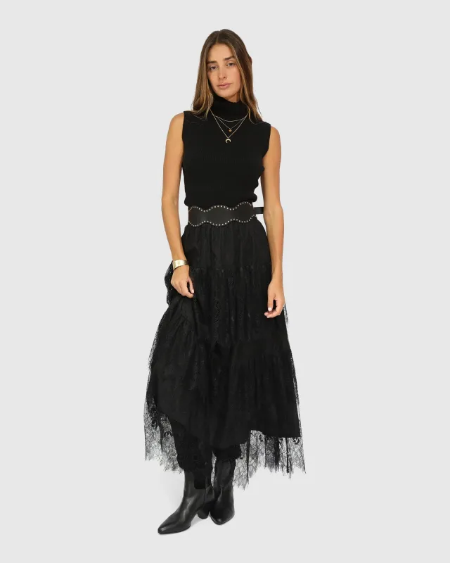 Dreamy Days Lace Tiered Skirt - Black made by Belle & Bloom