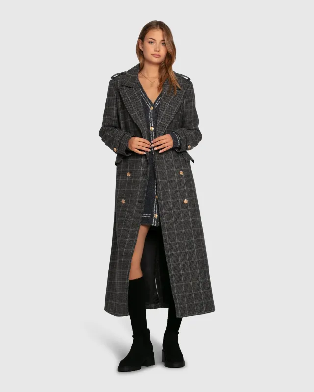 Command Wool Blend Double Breast Maxi Coat - Check made by Belle & Bloom