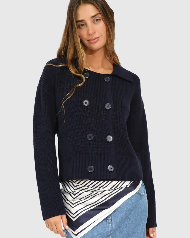 Make It With You Buttoned Cardi Jacket - Navy made by Belle & Bloom