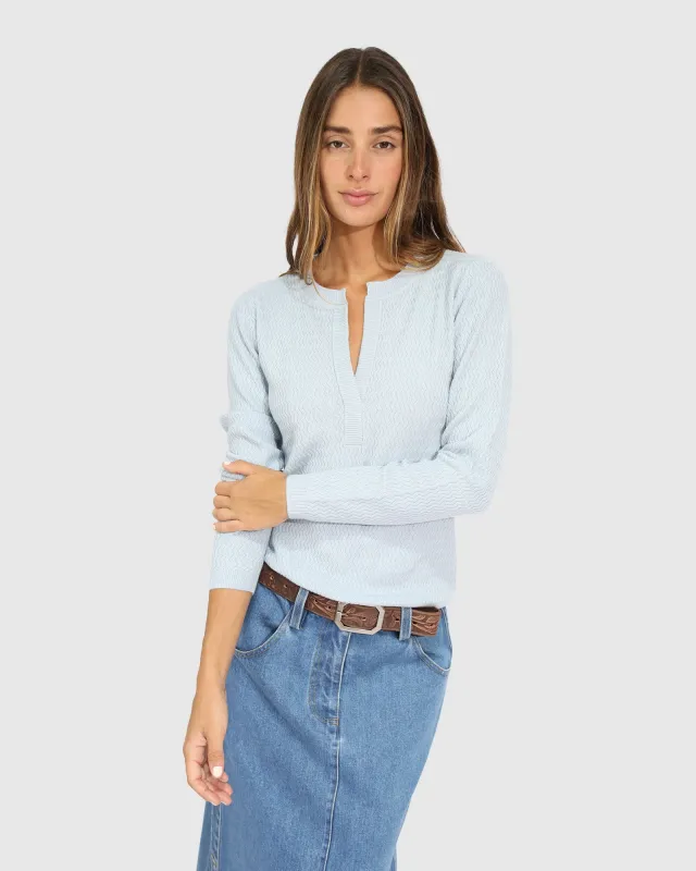 Frankie Textured Knitted Long Sleeve Top - Denim Blue made by Belle & Bloom