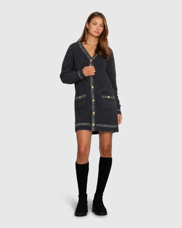 Cute In This Mini Cardigan Dress - Charcoal made by Belle & Bloom