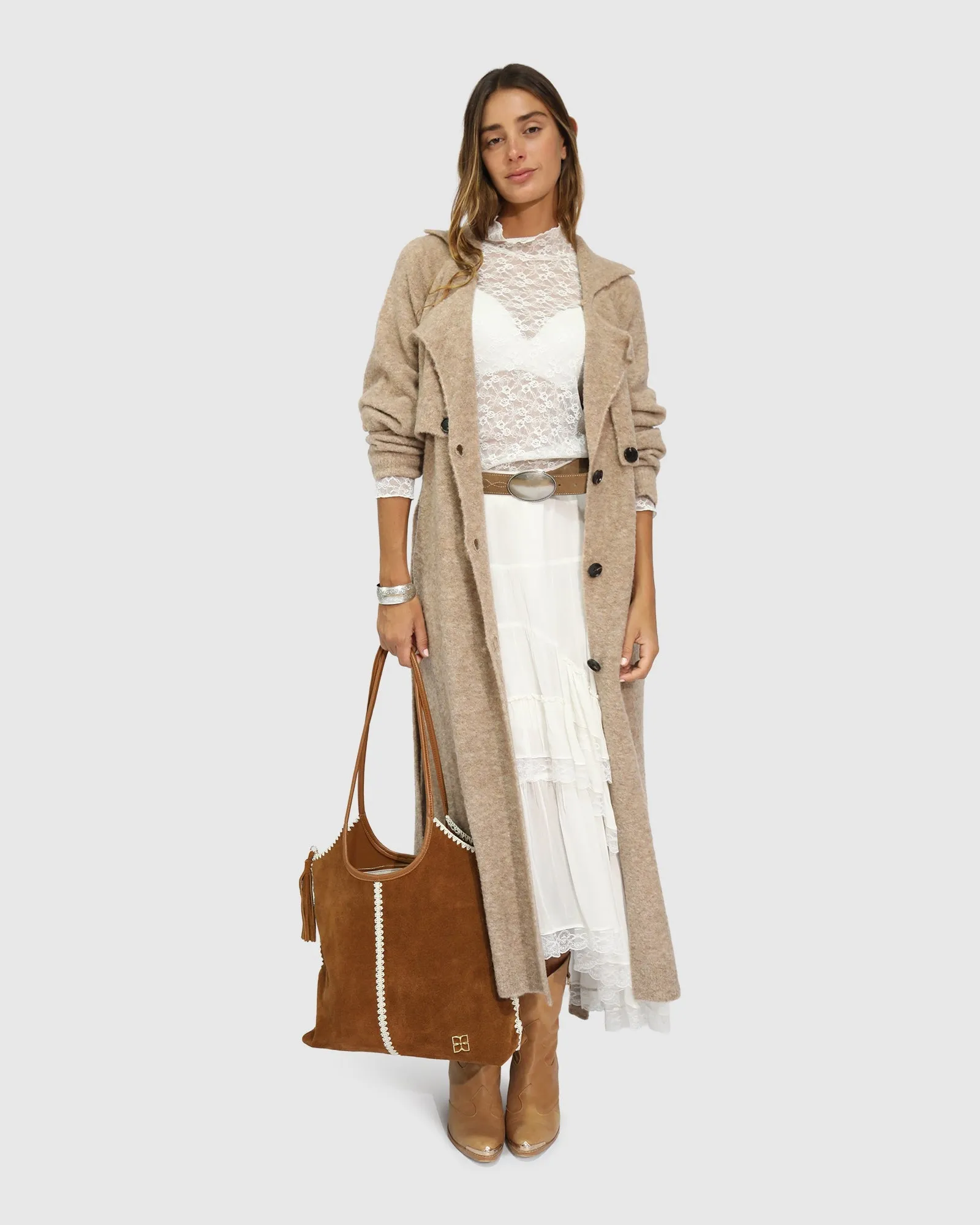 Live in Dream Maxi Trench Cardigan - Khaki sold by Belle & Bloom