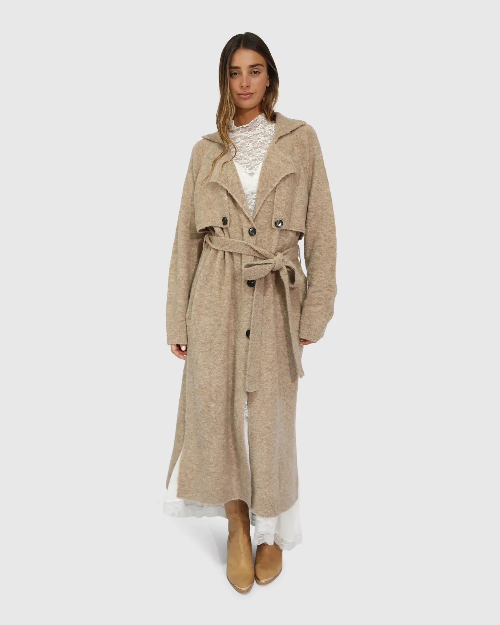 Live in Dream Maxi Trench Cardigan - Khaki sold by Belle & Bloom product image thumbnail 2