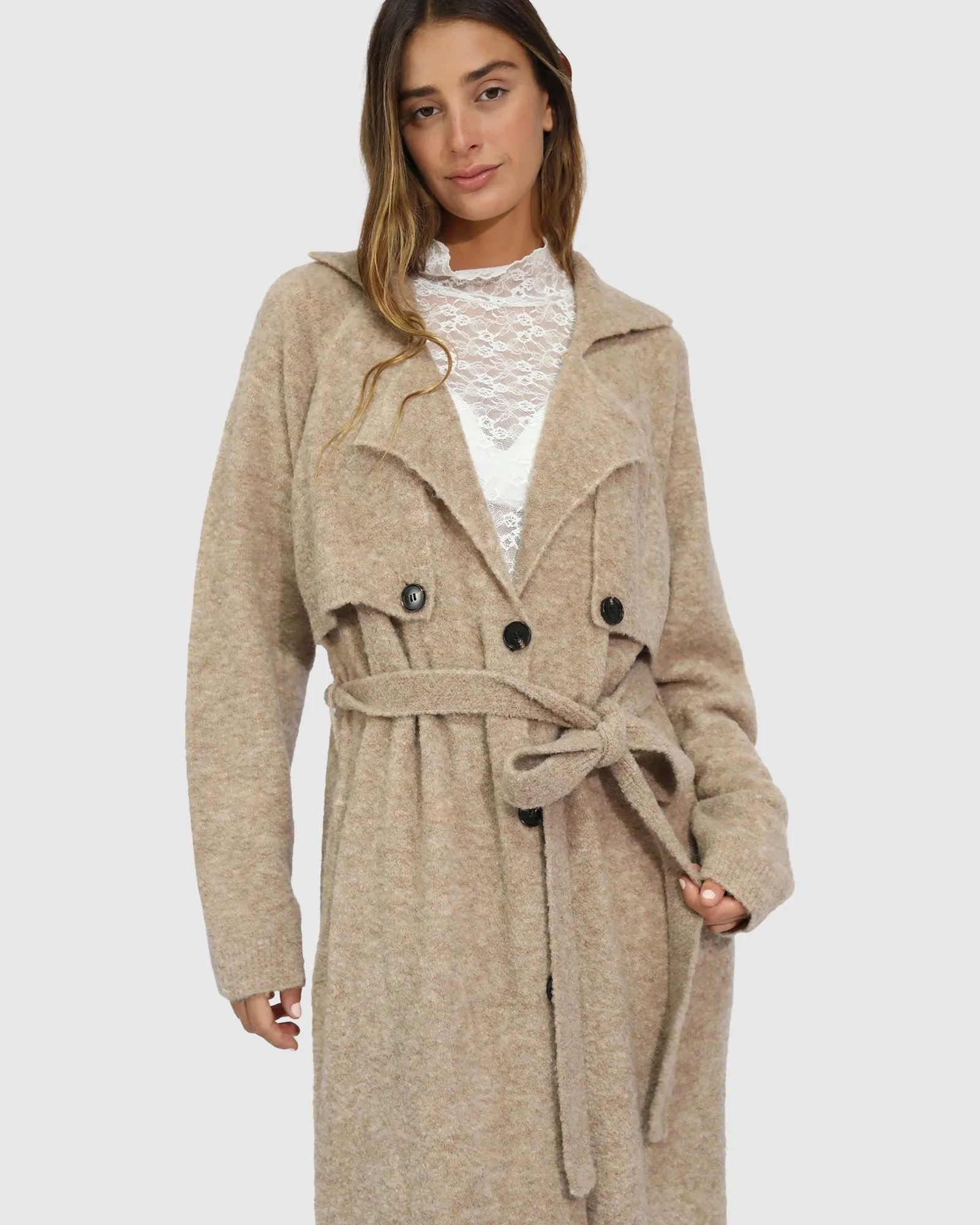 Live in Dream Maxi Trench Cardigan - Khaki sold by Belle & Bloom product image thumbnail 5