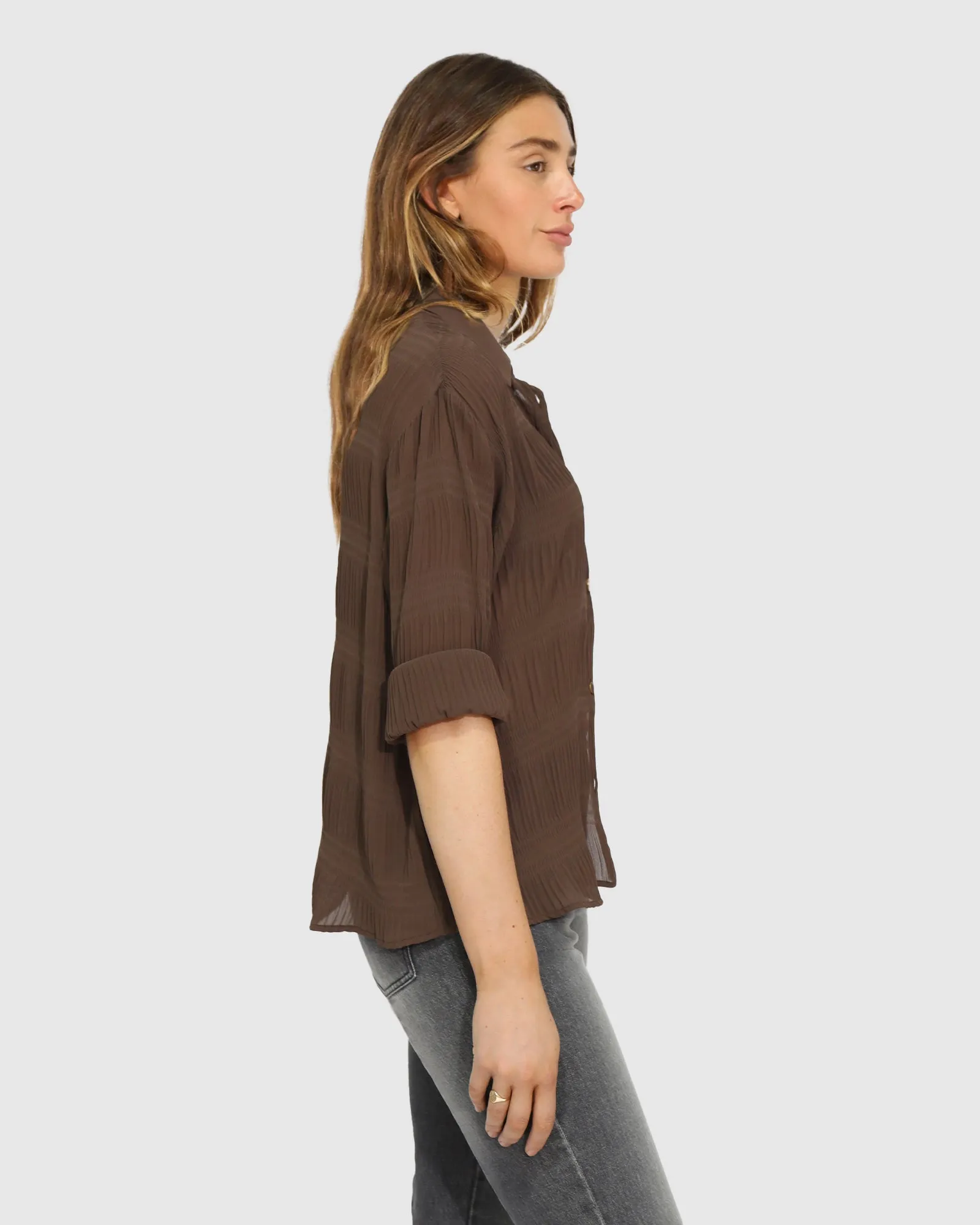 Yoko Shirred Chiffon Blouse - Chocolate sold by Belle & Bloom product image thumbnail 3