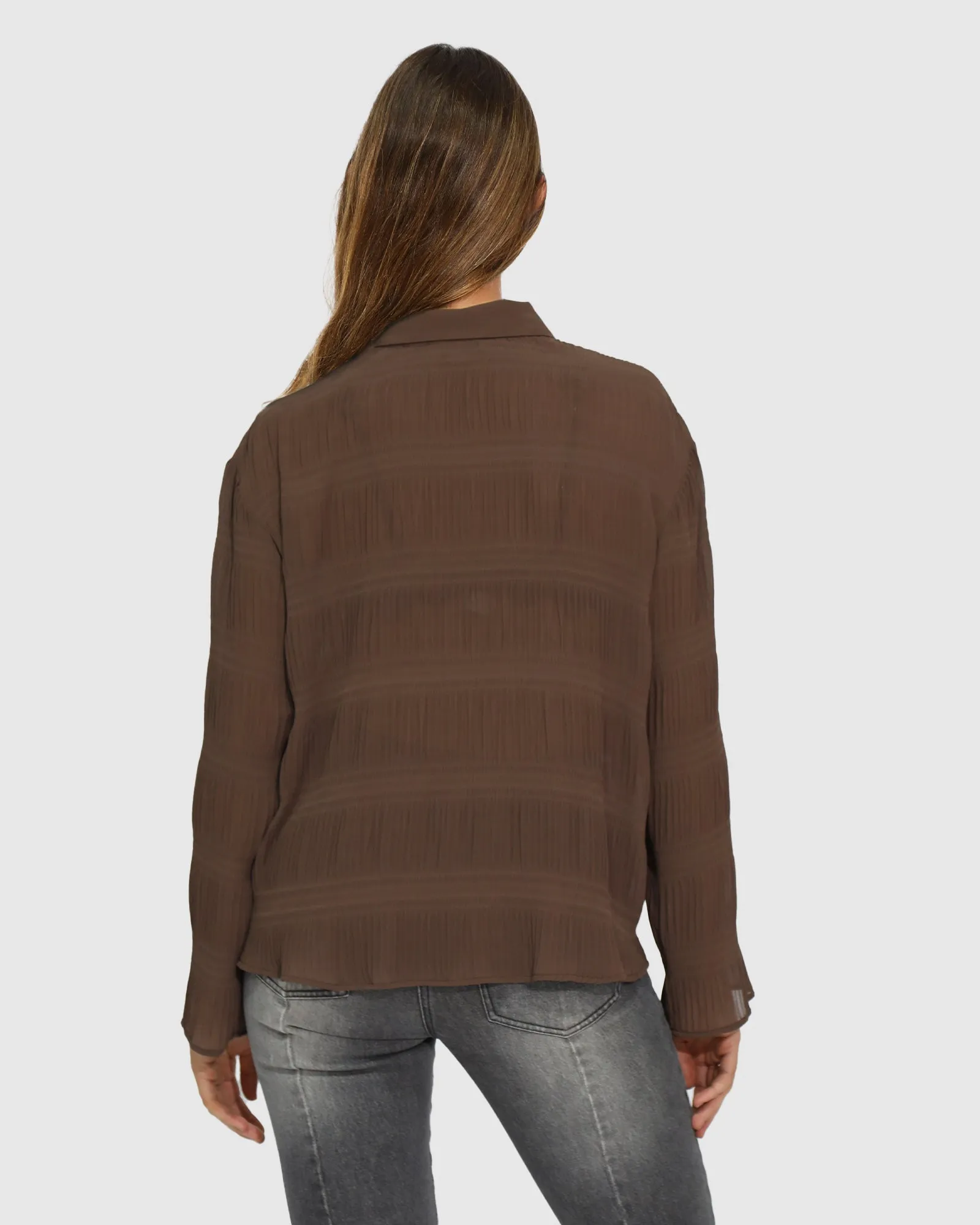 Yoko Shirred Chiffon Blouse - Chocolate sold by Belle & Bloom product image thumbnail 4