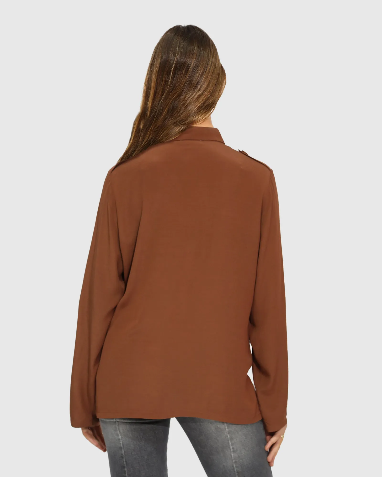 Eclipse Rolled Sleeve Blouse - Chocolate sold by Belle & Bloom product image thumbnail 3