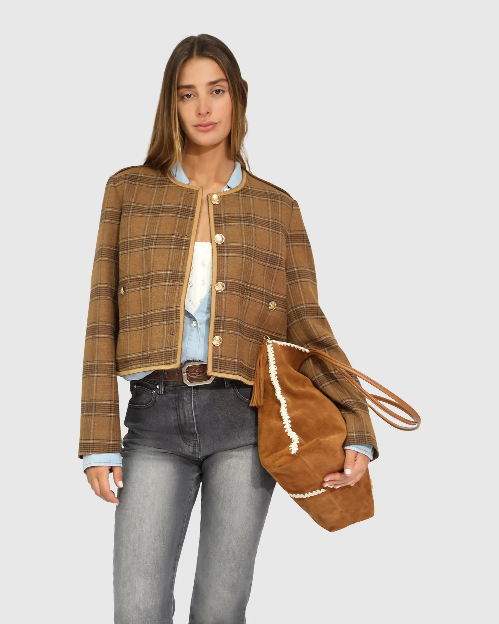 Dynasty Boxy Paisley Jacket - Caramel/Black Check sold by Belle & Bloom product image thumbnail 4