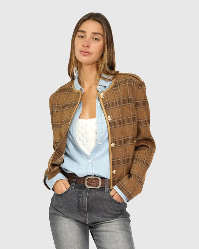 Dynasty Boxy Paisley Jacket - Caramel/Black Check made by Belle & Bloom