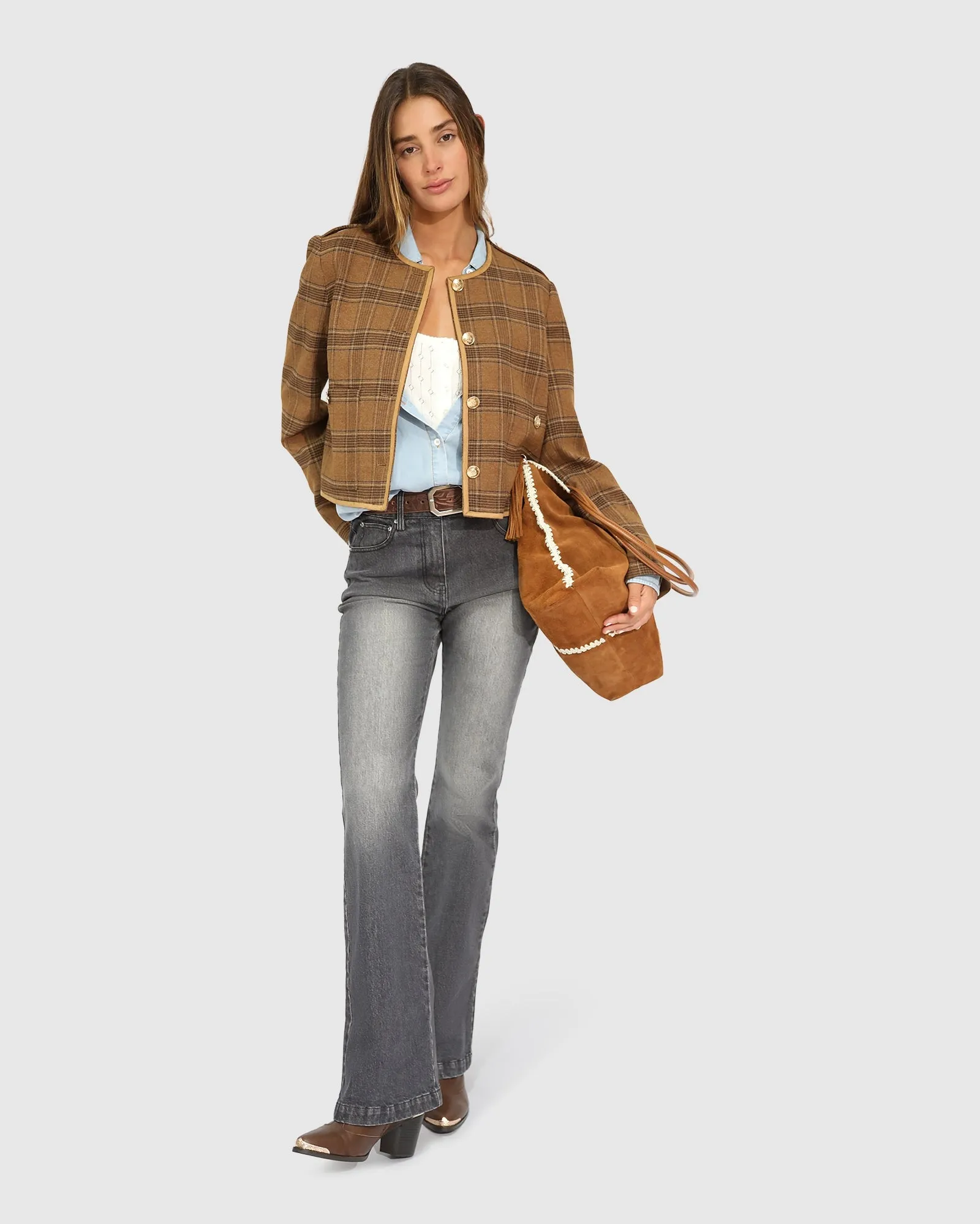 Dynasty Boxy Paisley Jacket - Caramel/Black Check sold by Belle & Bloom product image thumbnail 2