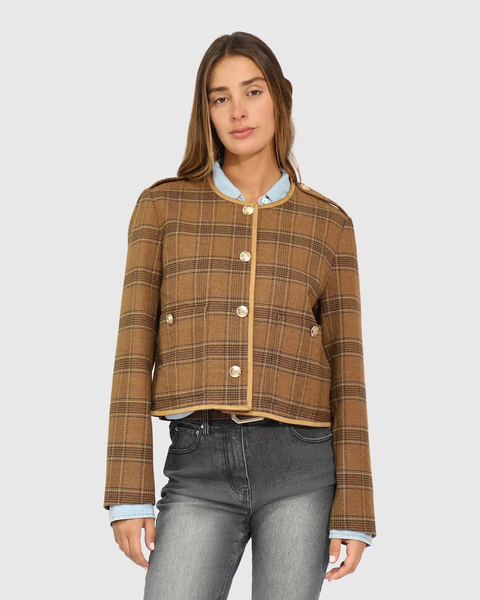 Dynasty Boxy Paisley Jacket - Caramel/Black Check sold by Belle & Bloom product image thumbnail 5