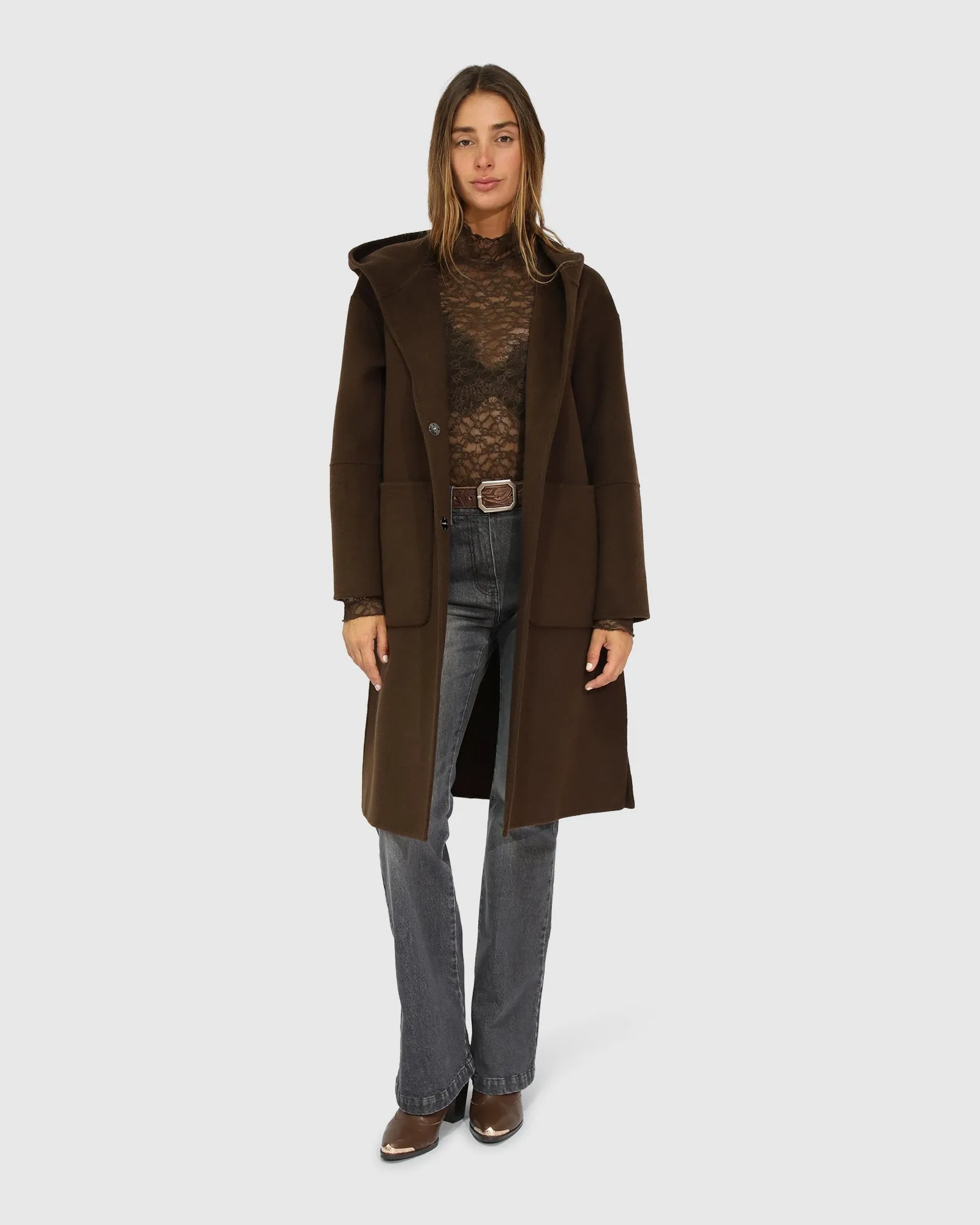 Walk This Way Wool Blend Oversized Coat - Chocolate sold by Belle & Bloom product image thumbnail 5