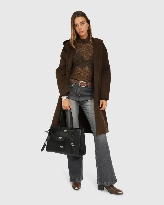 Walk This Way Wool Blend Oversized Coat - Chocolate made by Belle & Bloom