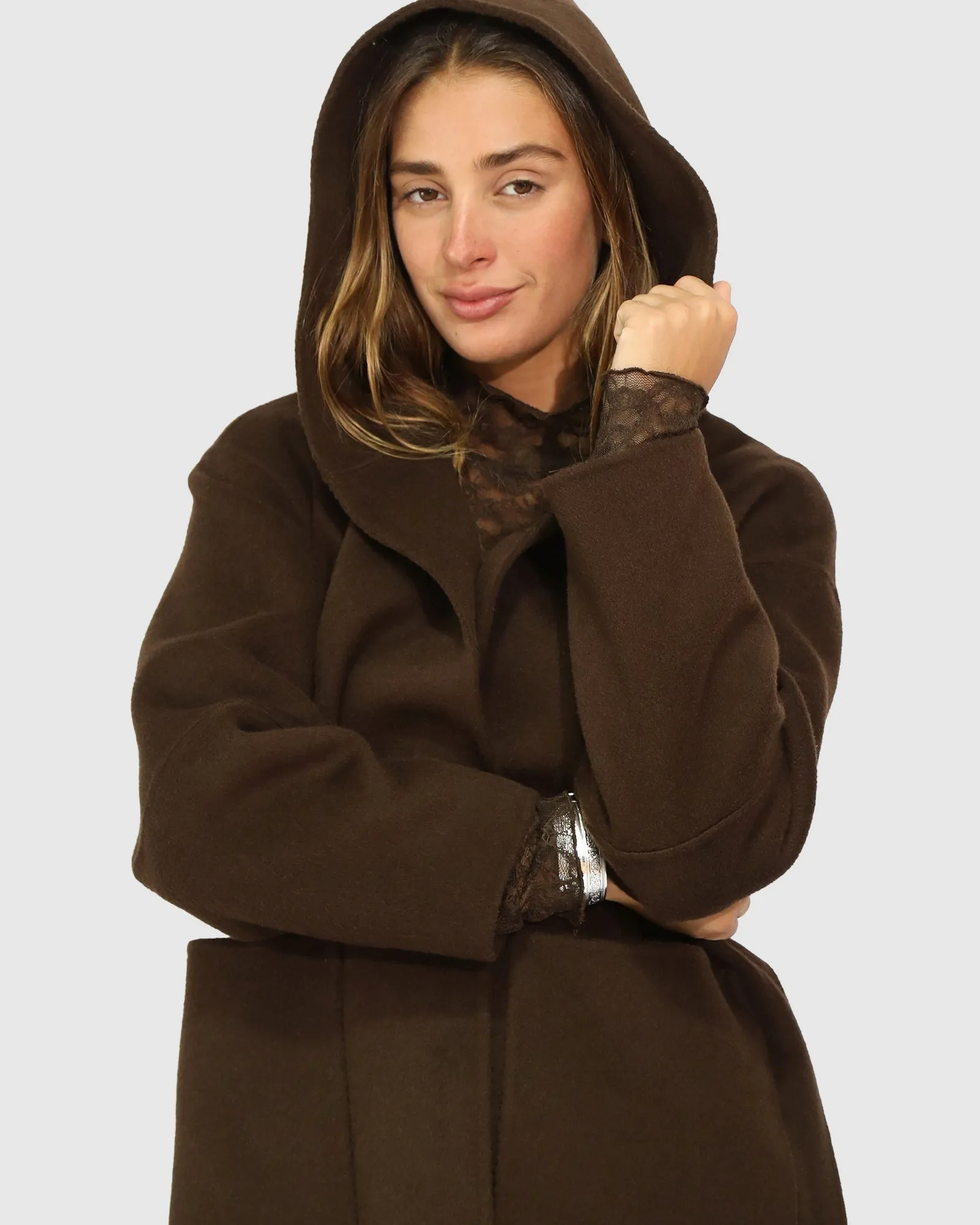 Walk This Way Wool Blend Oversized Coat - Chocolate sold by Belle & Bloom product image thumbnail 2