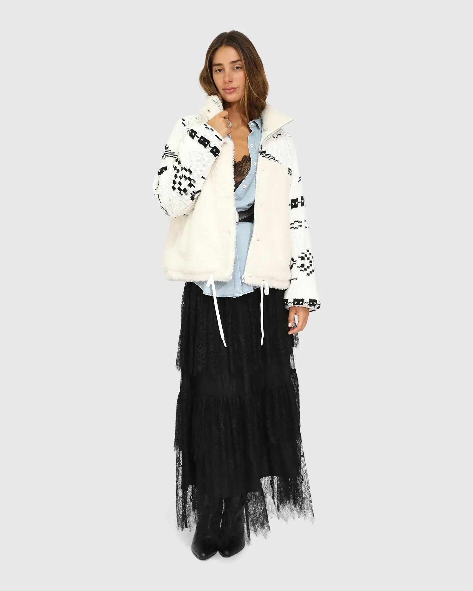 Billie Fair Isle Jacket - Egret/Black sold by Belle & Bloom product image thumbnail 4