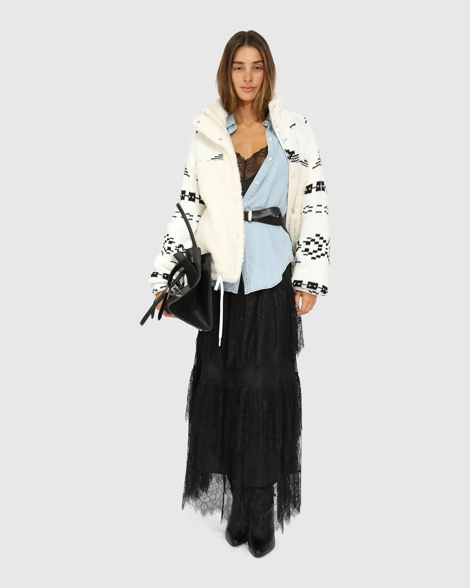 Billie Fair Isle Jacket - Egret/Black sold by Belle & Bloom product image thumbnail 5