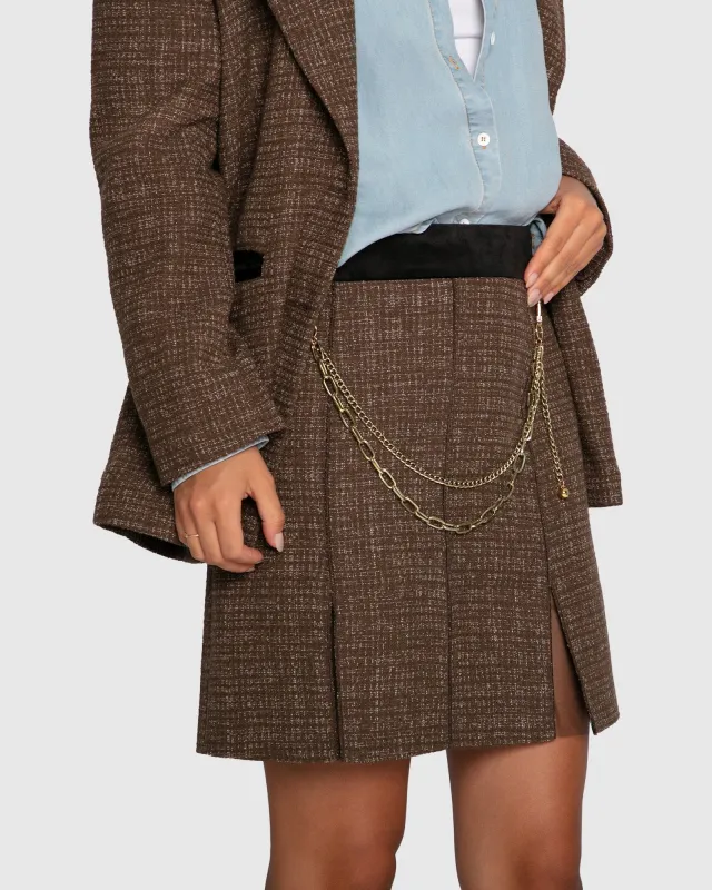 Set Me Free Tweed Skirt - Dark Khaki made by Belle & Bloom