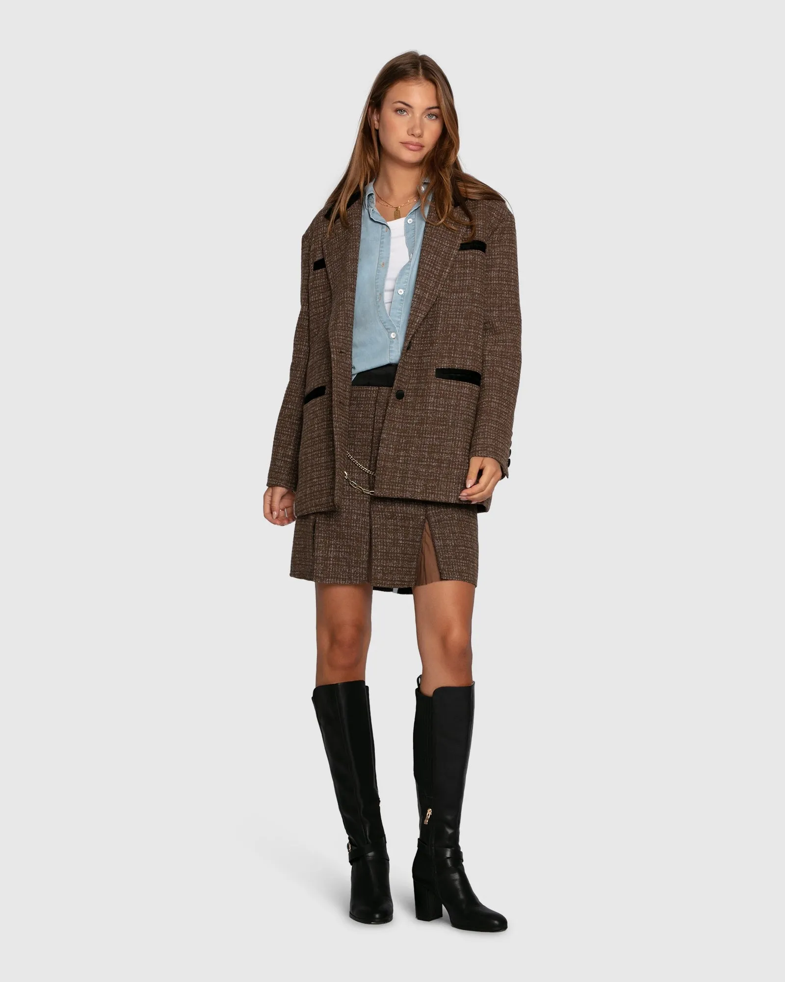 Set Me Free Tweed Skirt - Dark Khaki sold by Belle & Bloom product image thumbnail 2