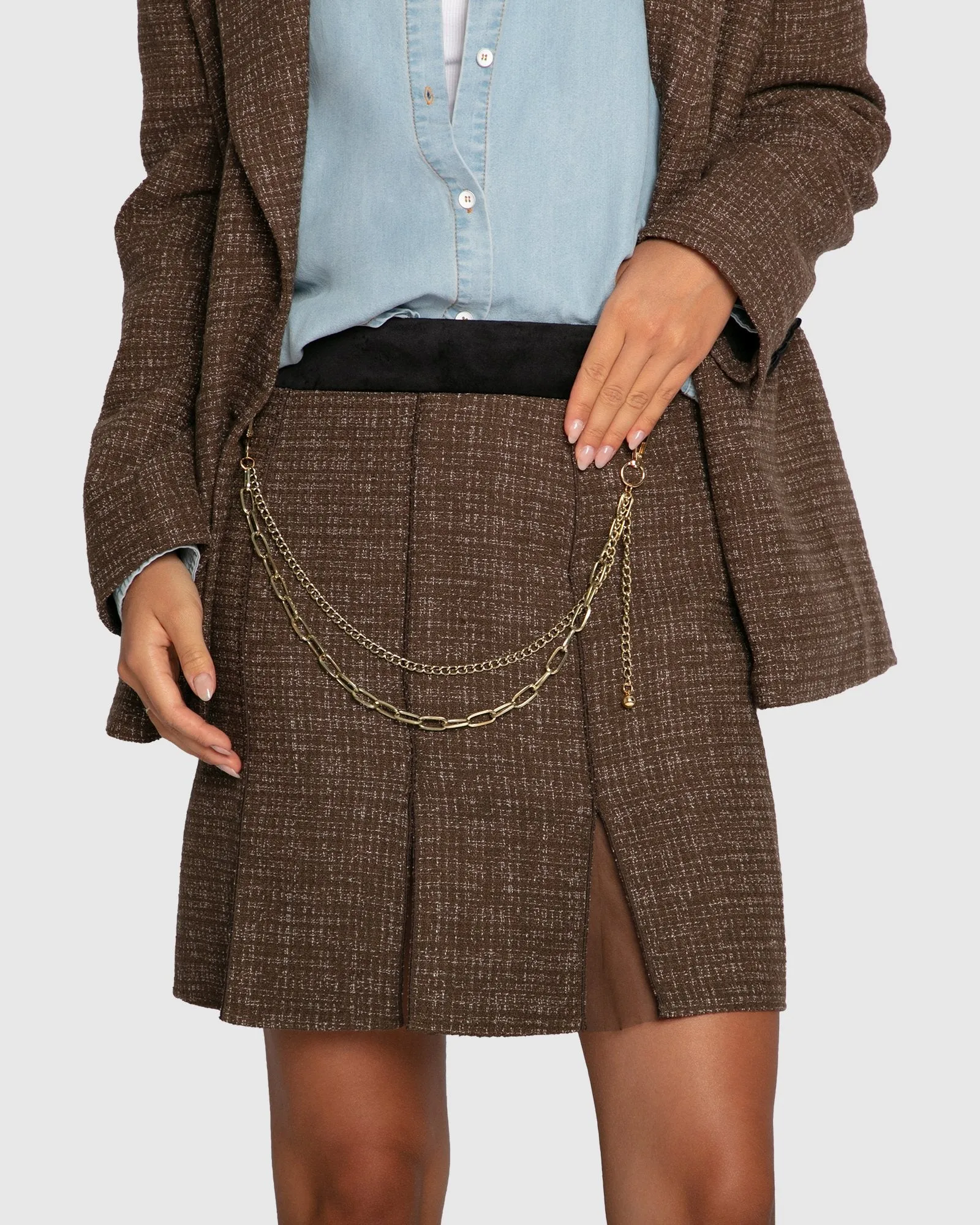 Set Me Free Tweed Skirt - Dark Khaki sold by Belle & Bloom product image thumbnail 3