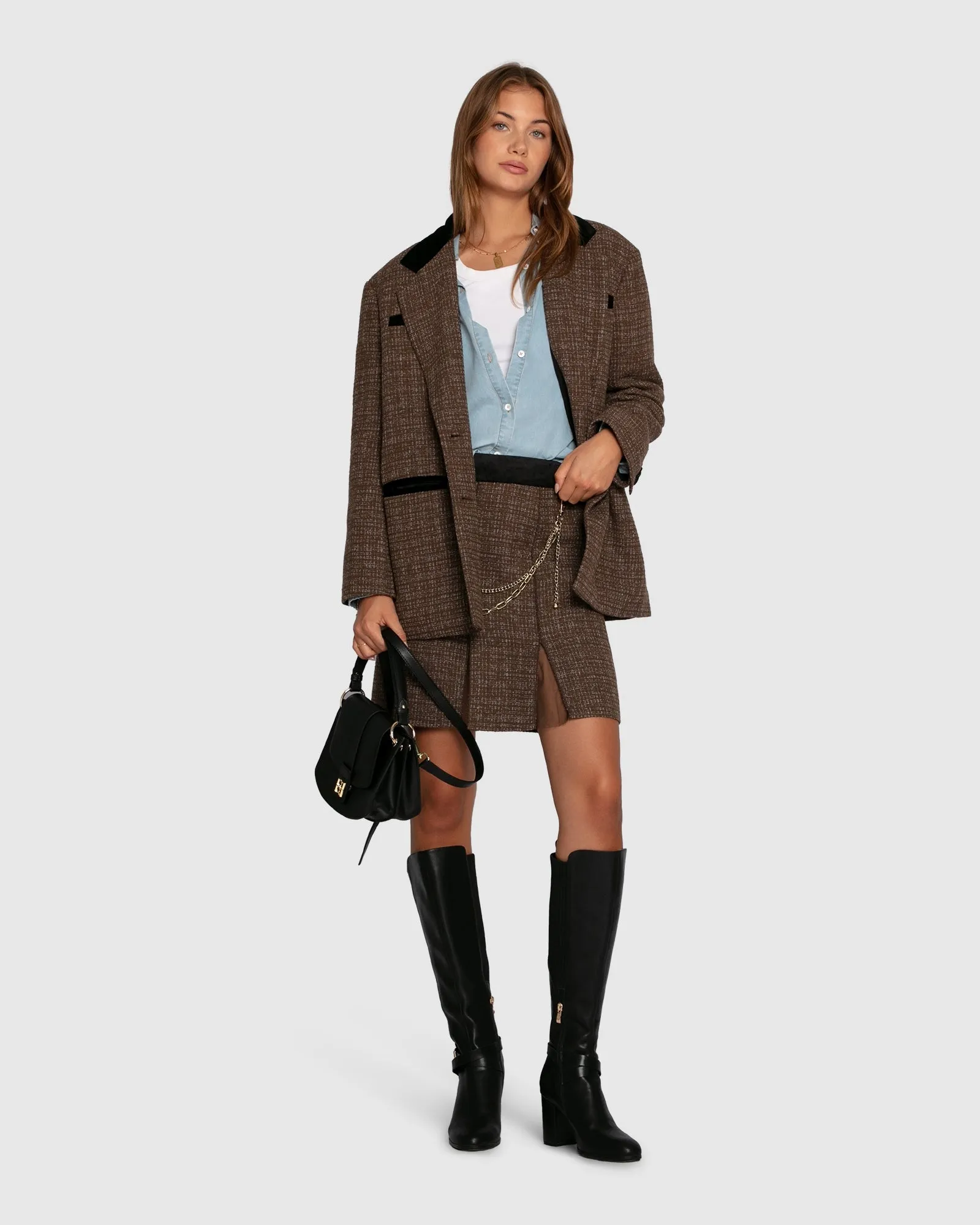 Set Me Free Tweed Skirt - Dark Khaki sold by Belle & Bloom product image thumbnail 4