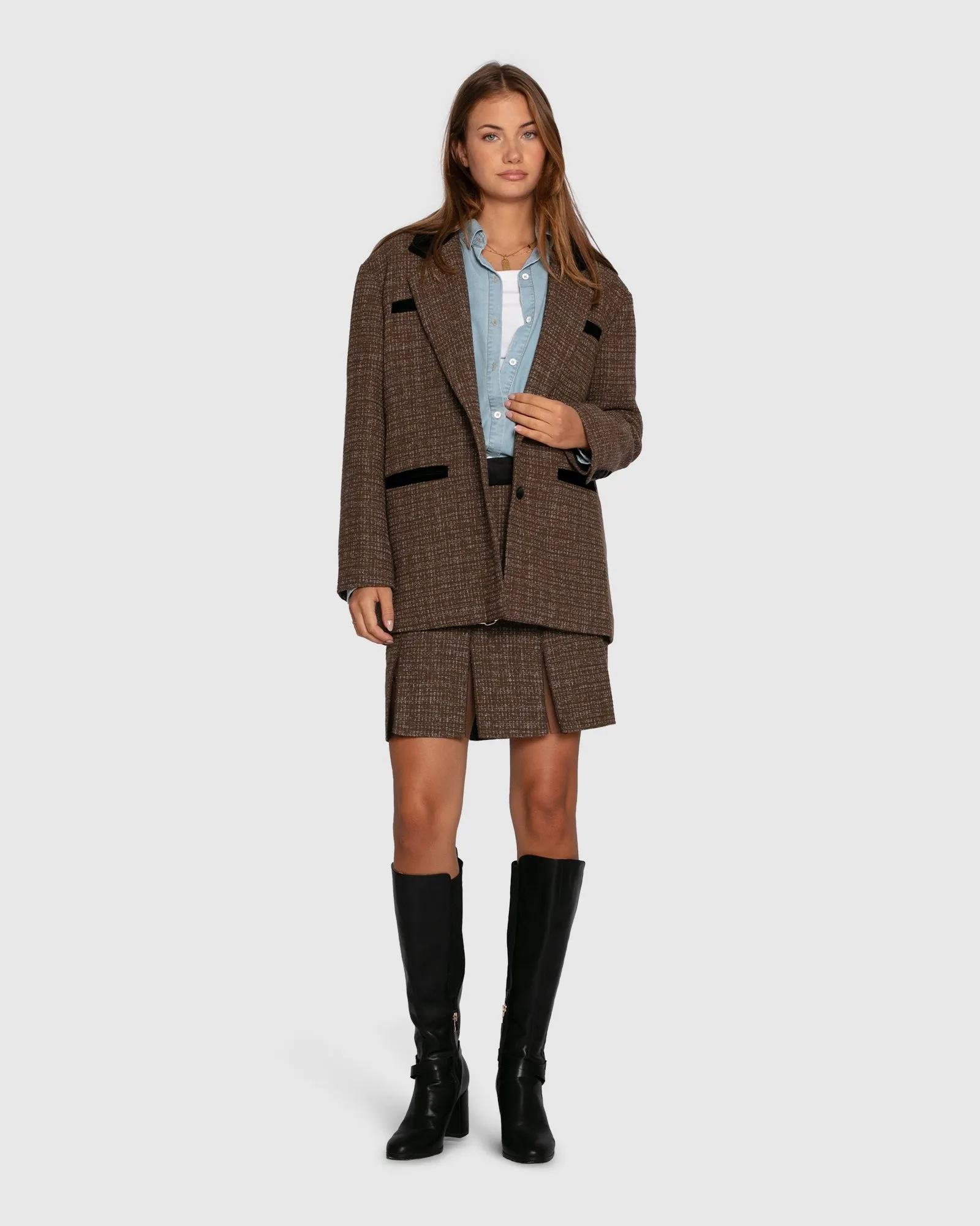 City Noir Tweed Oversized Blazer - Dark Khaki sold by Belle & Bloom product image thumbnail 4