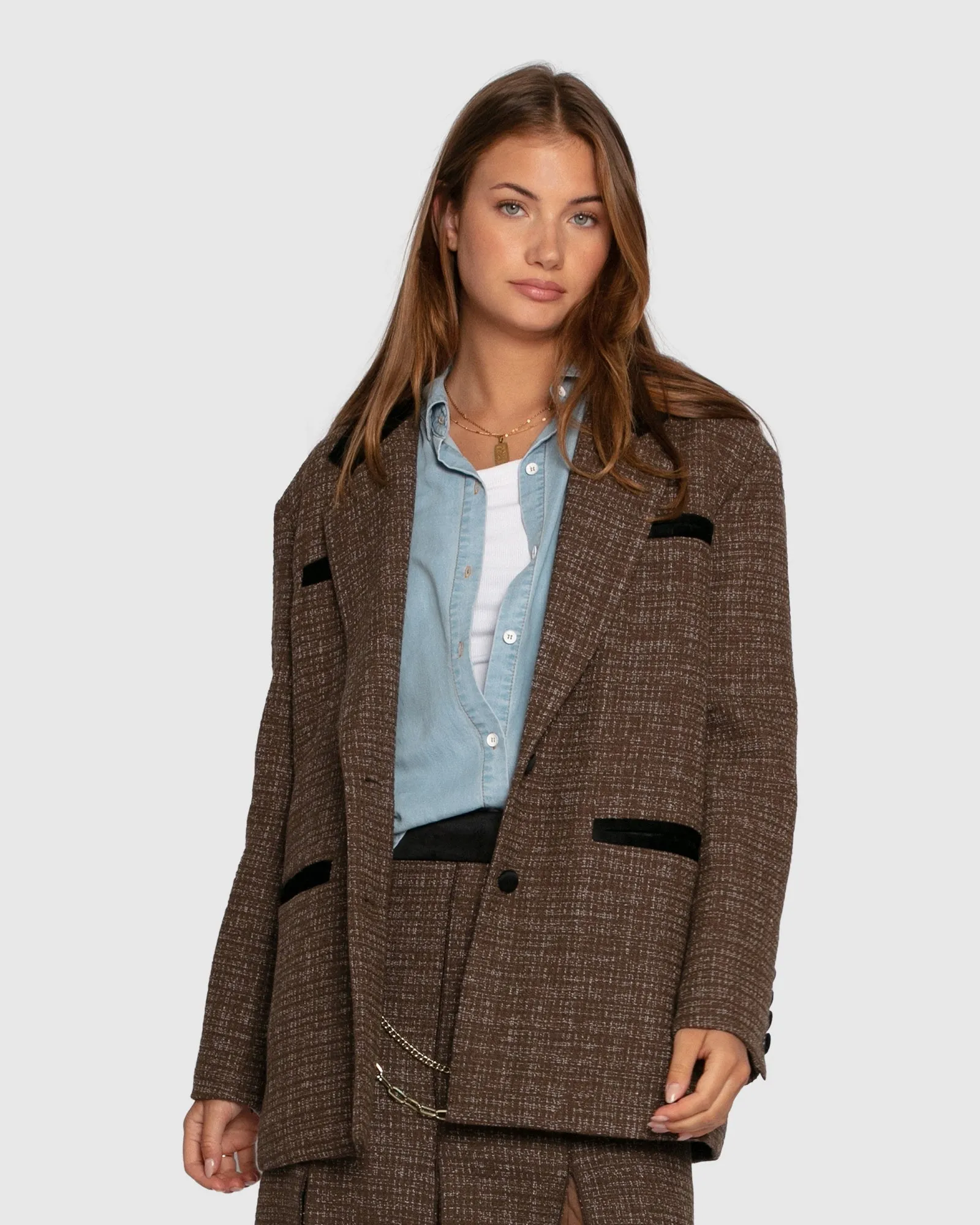 City Noir Tweed Oversized Blazer - Dark Khaki sold by Belle & Bloom product image thumbnail 2