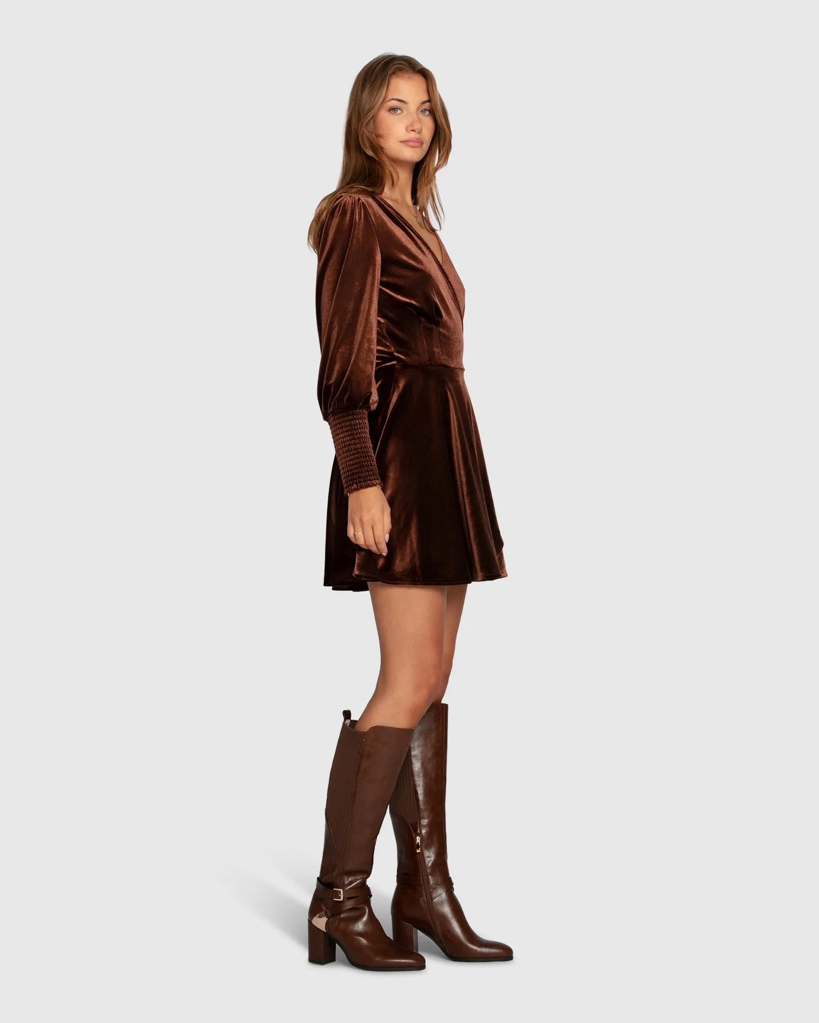 Loved You First Velvet Mini Dress - Chocolate sold by Belle & Bloom product image thumbnail 4