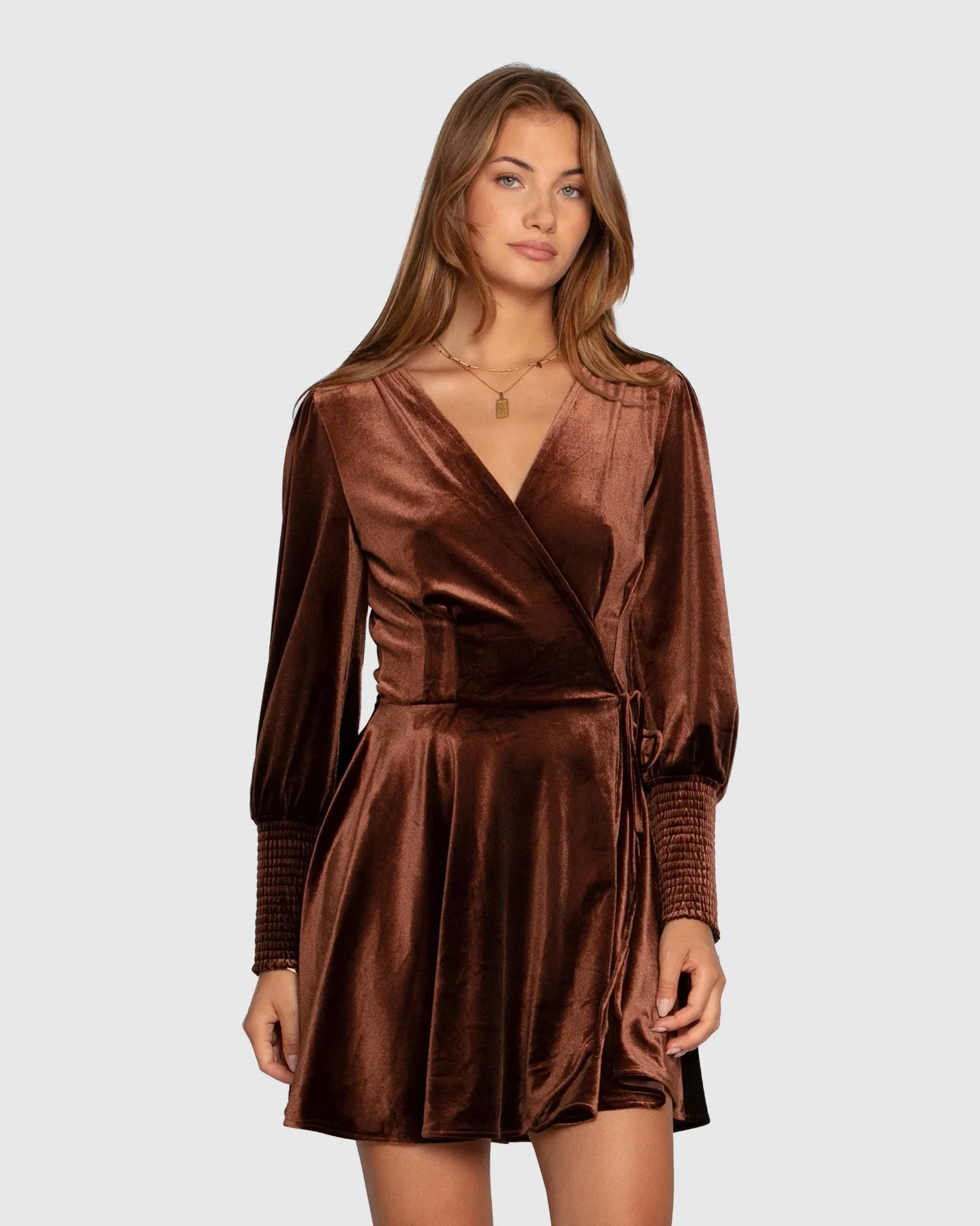 Loved You First Velvet Mini Dress - Chocolate sold by Belle & Bloom product image thumbnail 3