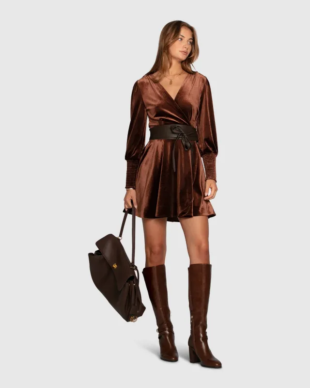 Loved You First Velvet Mini Dress - Chocolate made by Belle & Bloom
