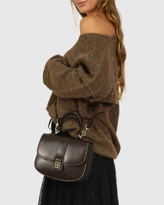 Shy Boy Top Handle Folio Bag - Chocolate made by Belle & Bloom