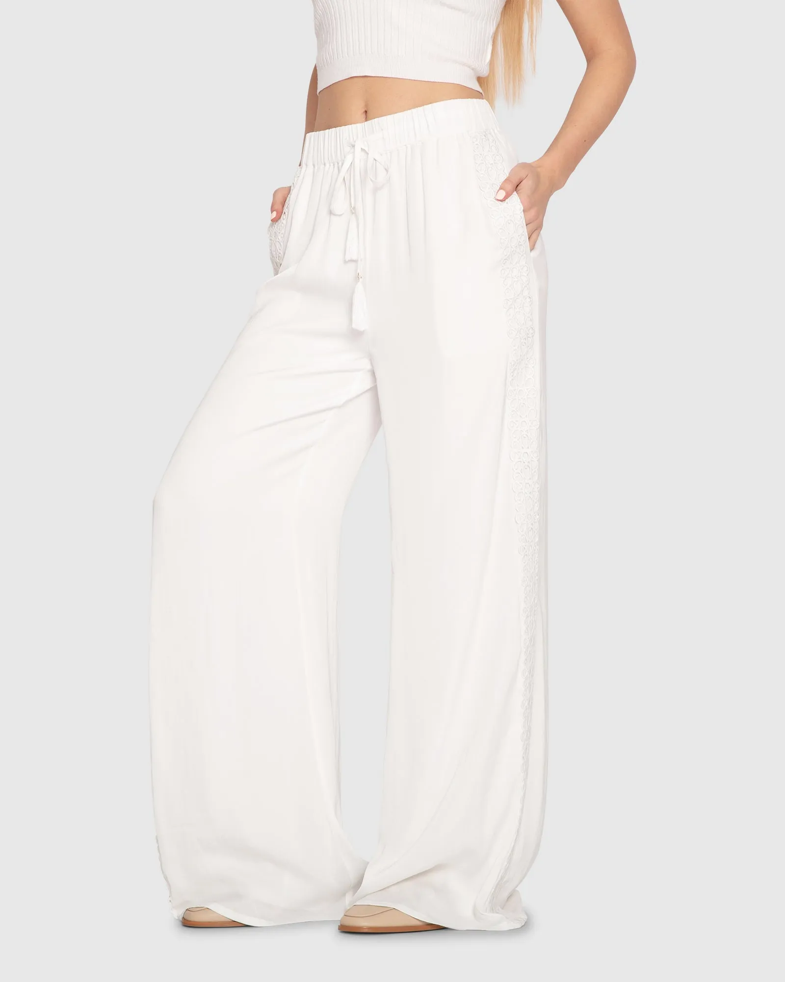 Everywhere All At Once Wide Leg Pant - White sold by Belle & Bloom product image thumbnail 5