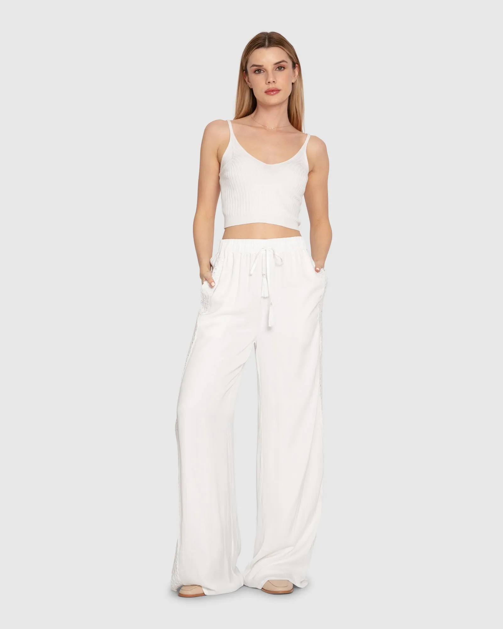Everywhere All At Once Wide Leg Pant - White sold by Belle & Bloom