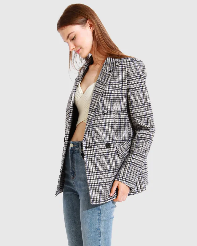 Piccadilly Wool Blend Plaid Blazer - Grey sold by Belle & Bloom