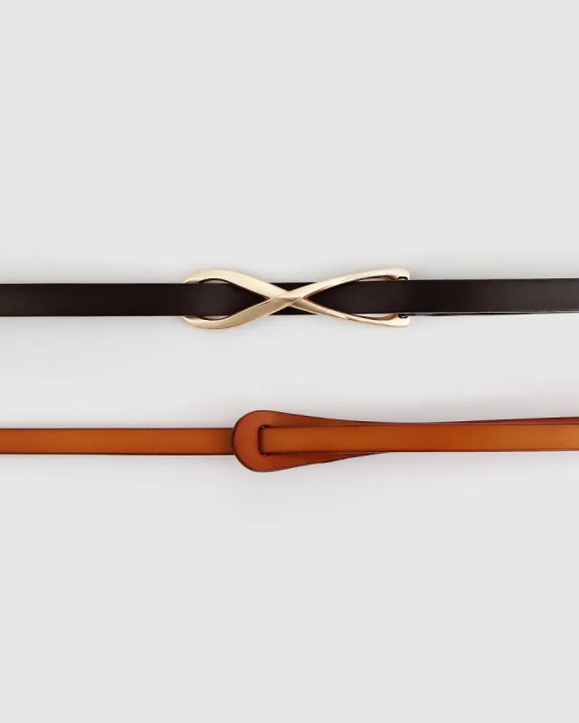 Leather Tie Belt  2 pack - Black / Brown sold by Belle & Bloom