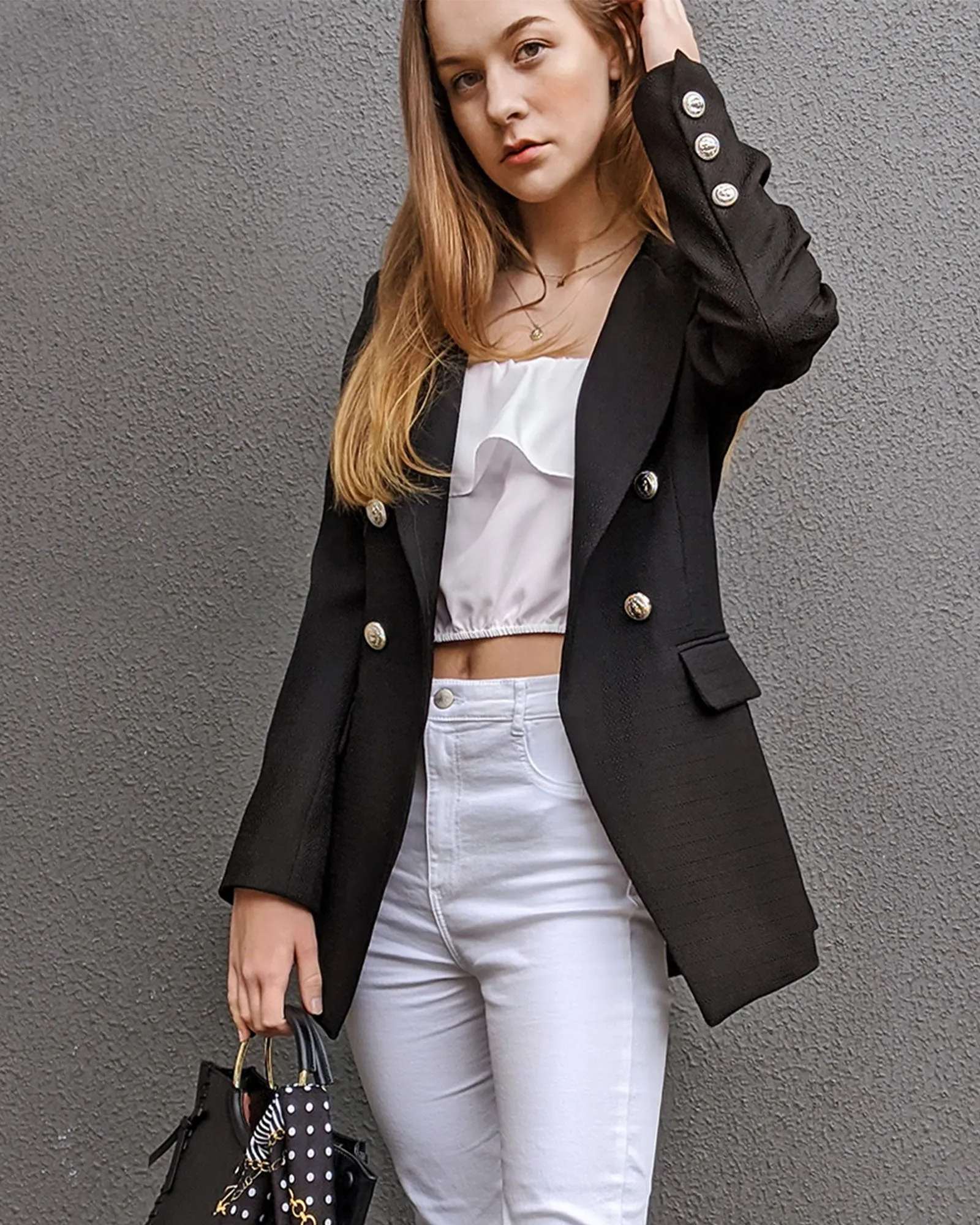 Princess Polina Textured Weave Blazer - Black sold by Belle & Bloom