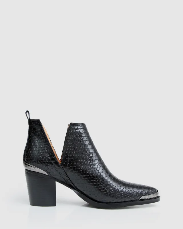 Austin Croc Embossed Ankle Boot - Black sold by Belle & Bloom