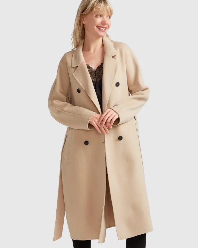 Boss Girl Double-Breasted Lined Wool Coat - Pale Oat sold by Belle & Bloom