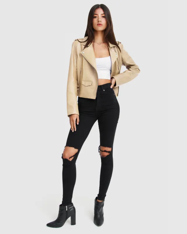 Just Friends Leather Jacket - Sand sold by Belle & Bloom