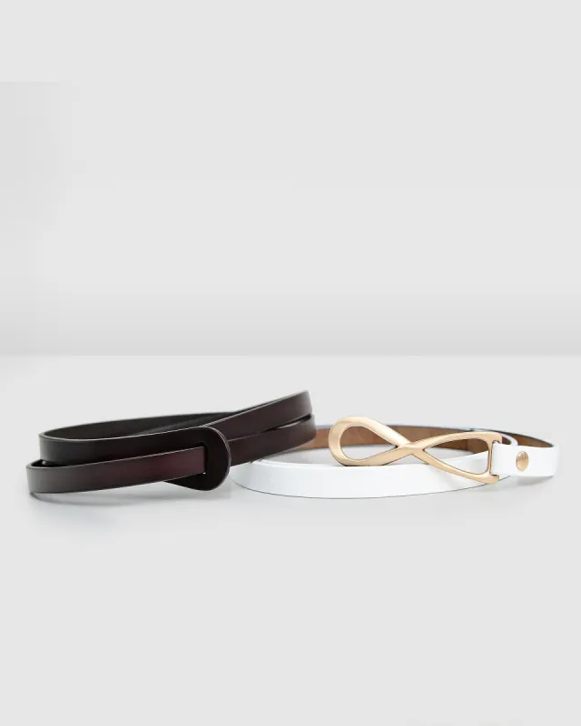 Leather Tie Belt  2 pack - White / Espresso sold by Belle & Bloom