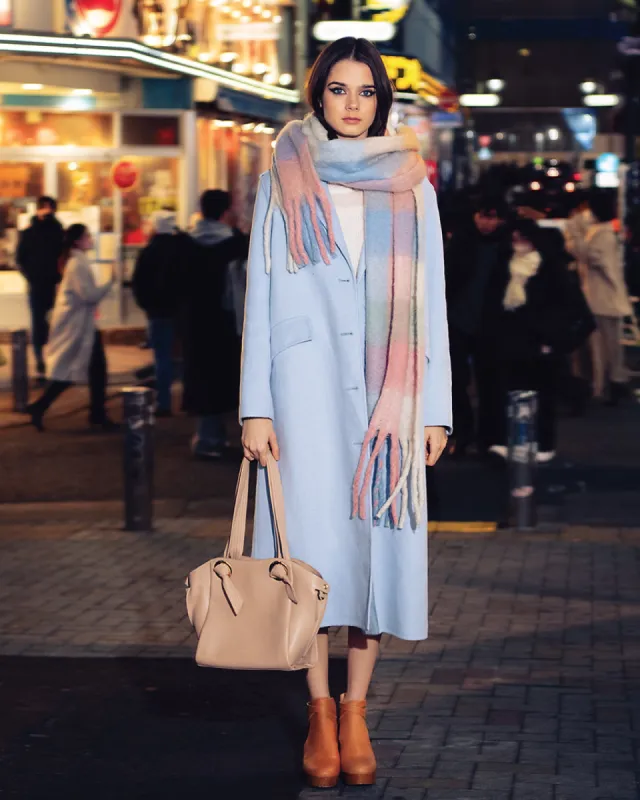 Tainted Love Wool Blend Longline Coat - Sky Blue sold by Belle & Bloom