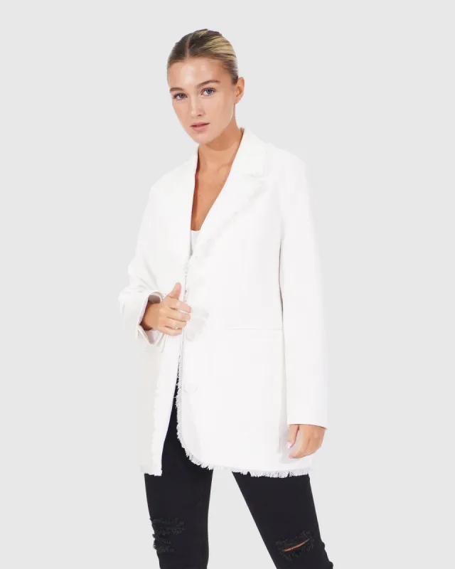 Young Blood Frayed Edge Blazer - Cream sold by Belle & Bloom