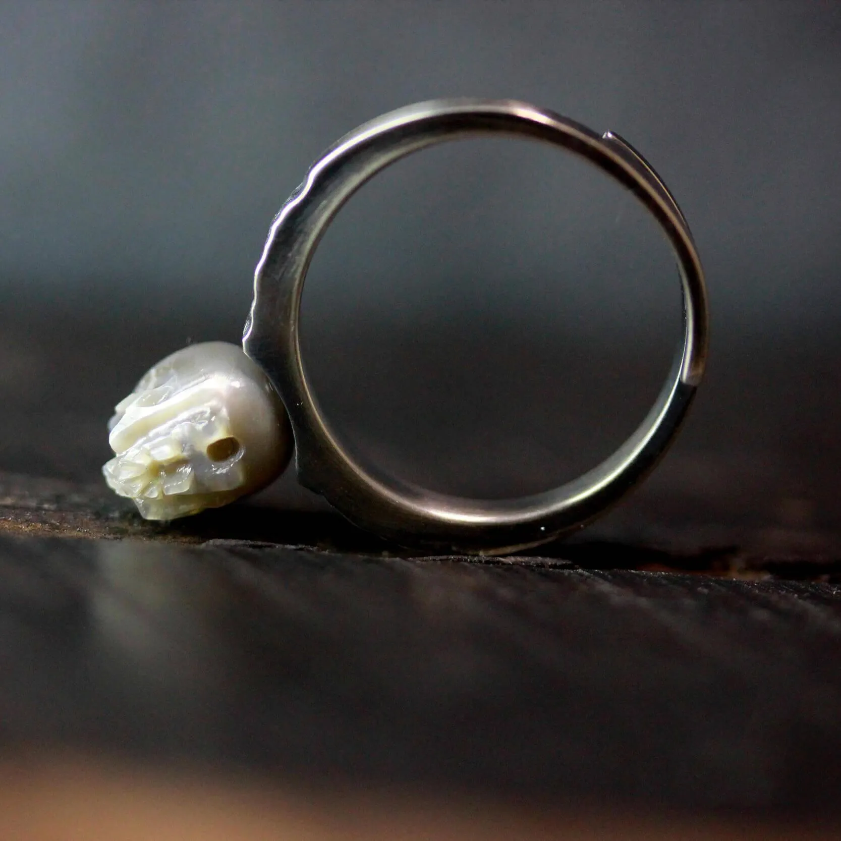 Handmade Embossed Rock Textured Pearl Skull Ring sold by Belle Juri product image thumbnail 3