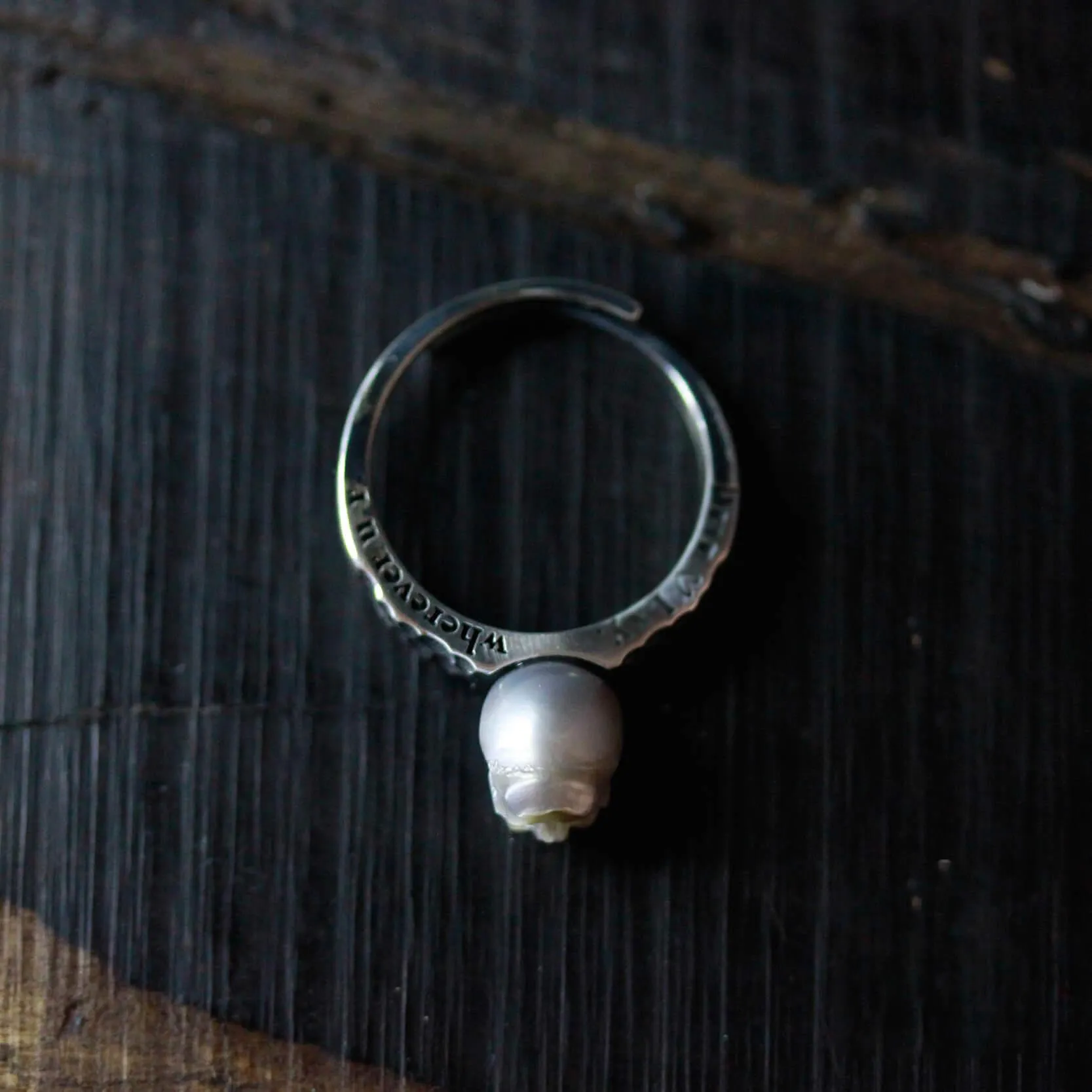 Handmade Embossed Rock Textured Pearl Skull Ring sold by Belle Juri product image thumbnail 5