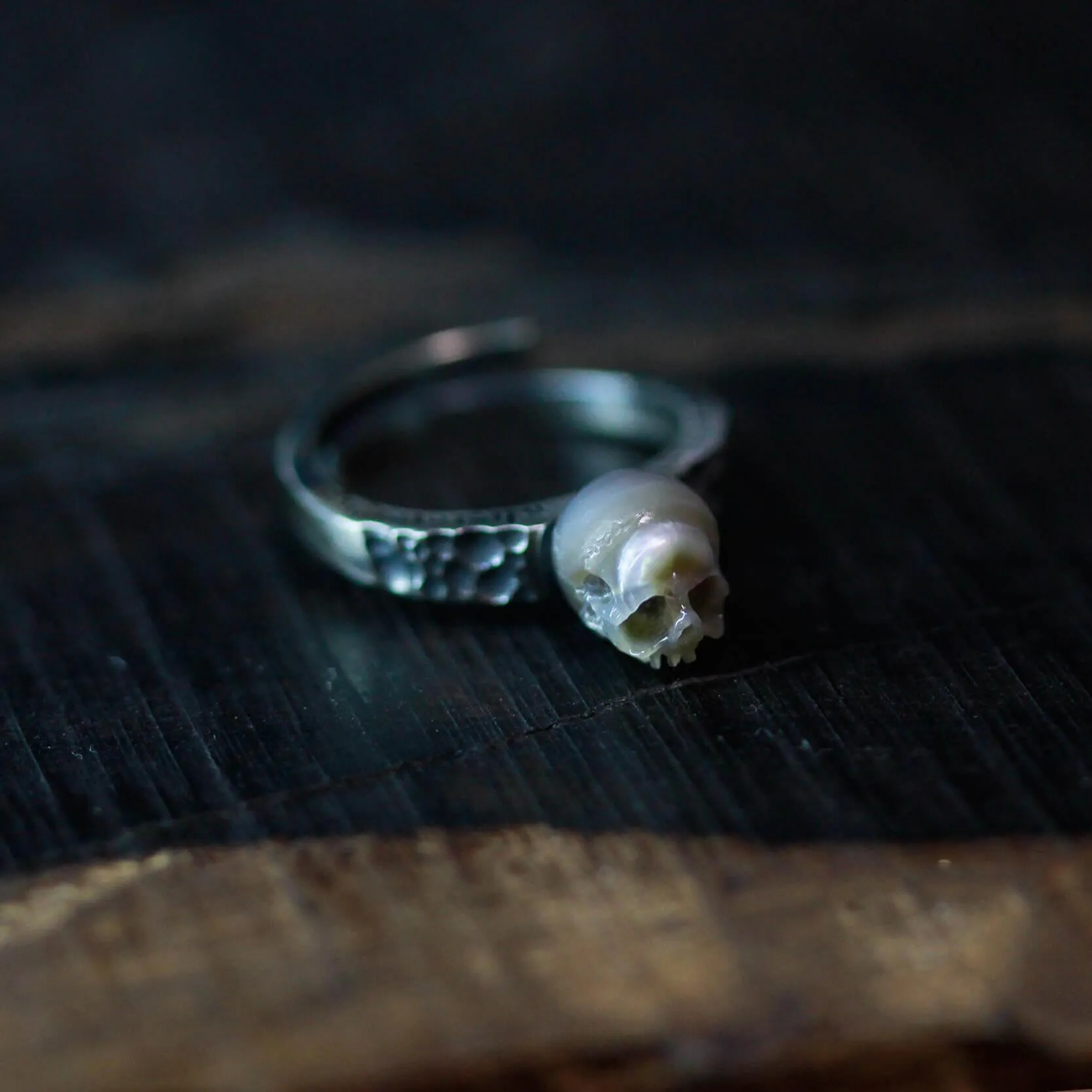 Handmade Embossed Rock Textured Pearl Skull Ring sold by Belle Juri product image thumbnail 2
