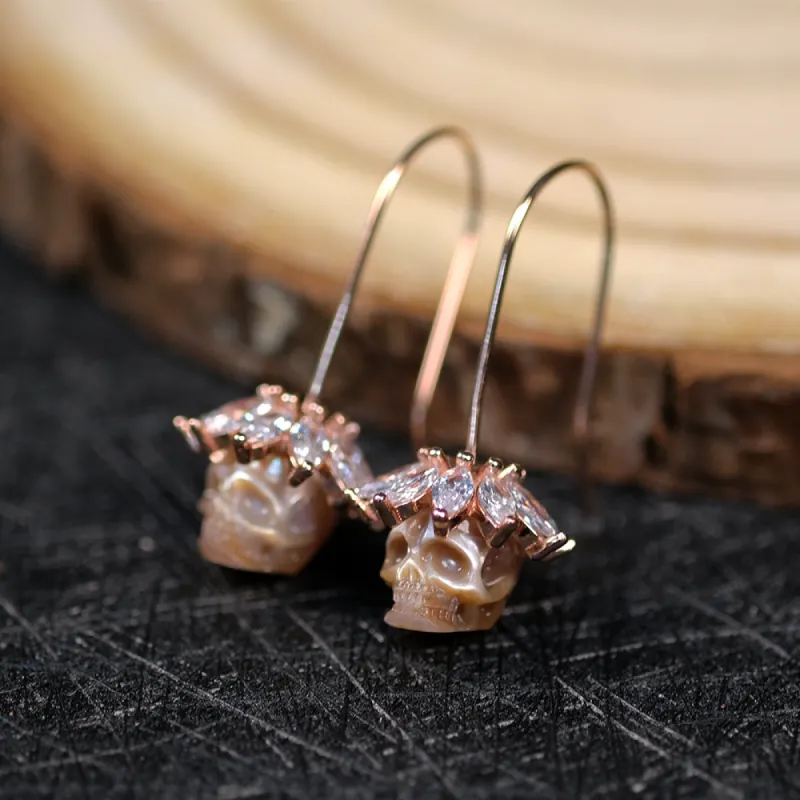 Marquise Cubic Zirconia Cluster CZ Pearl Skull Hook Earrings sold by Belle Juri