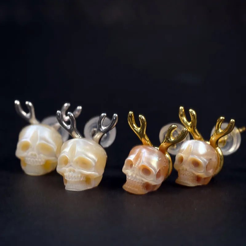 Antler Pearl Skull Stud Earrings sold by Belle Juri