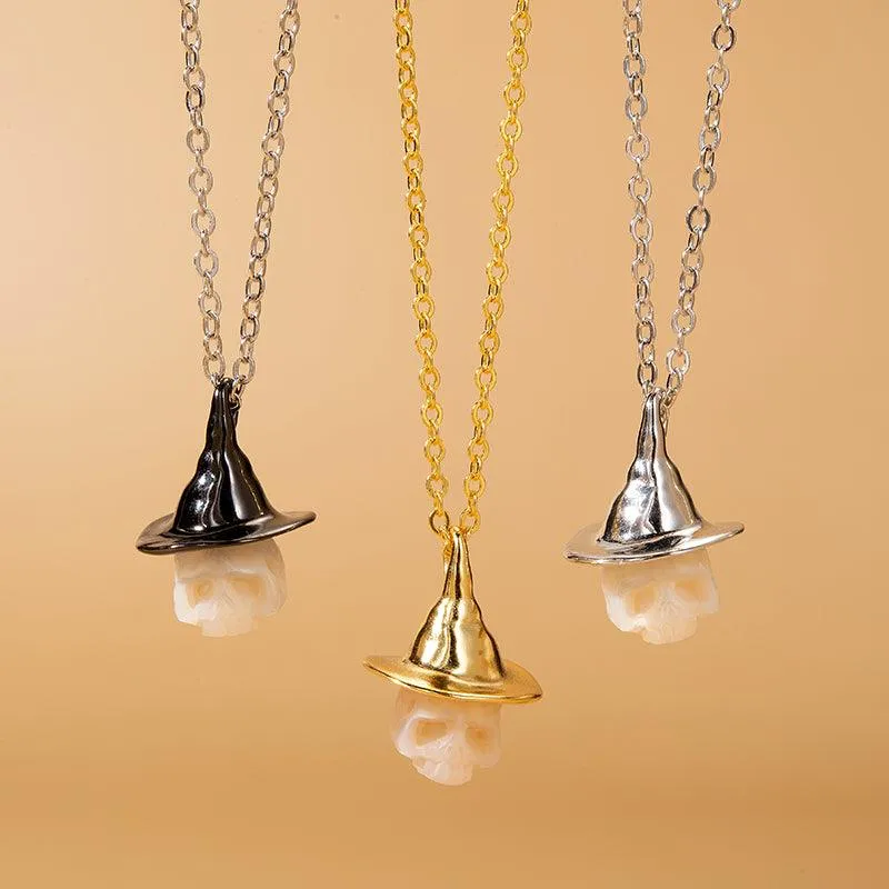 Pearl Carved Cranium Witch Hat Pendant sold by Belle Juri